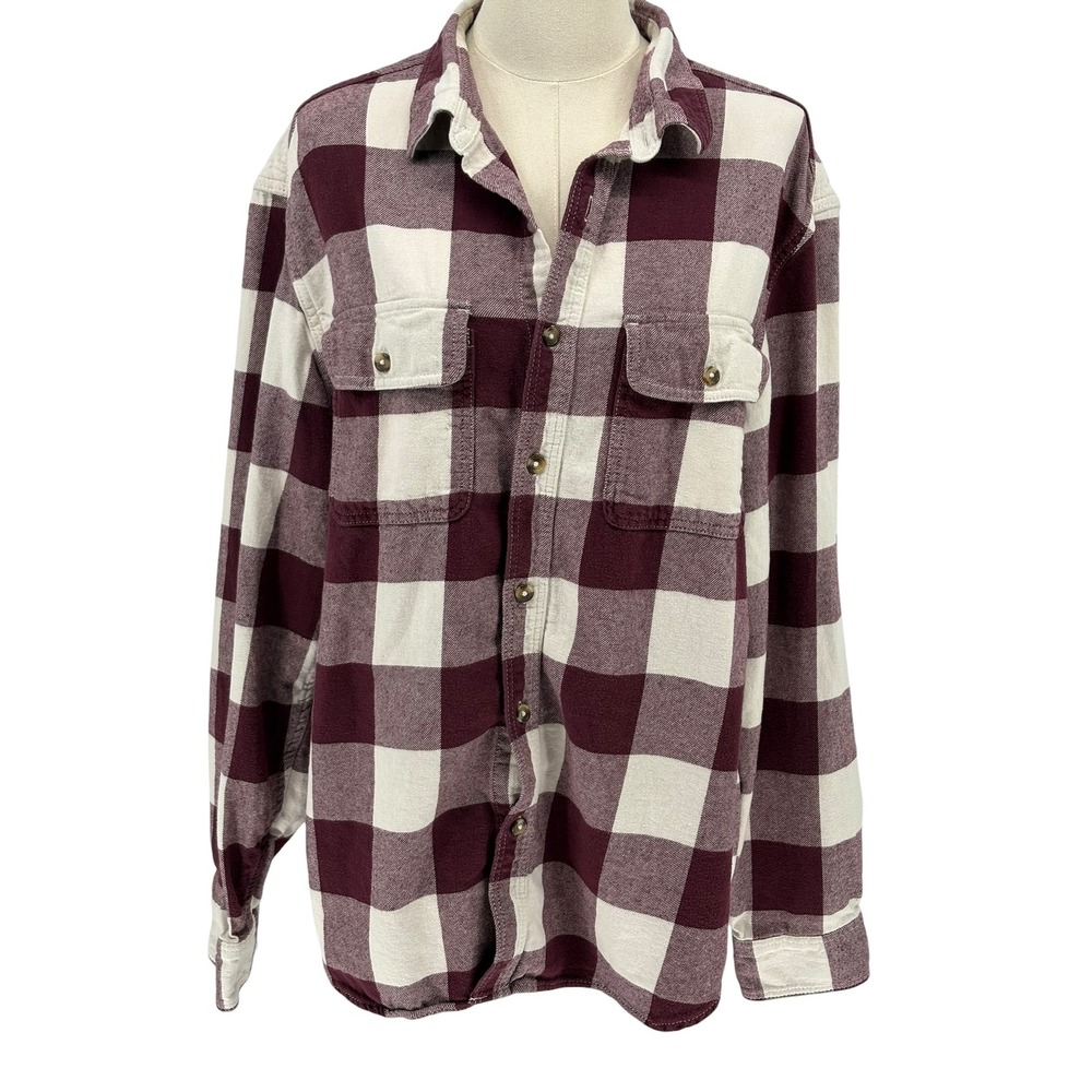 Old Navy Flannel Shirt Burgundy Plaid 100% Cotton Long Sleeve XL